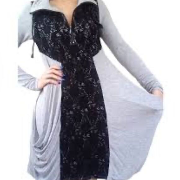 Philosophy Gray Sweater Dress Black Lace Front Pockets Women’s Large - Picture 1 of 9